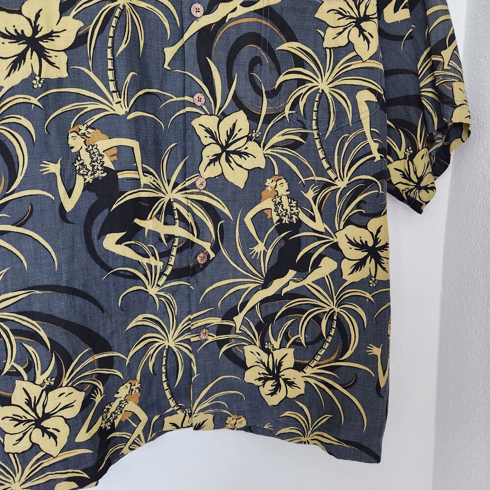 Tommy Bahama Silk Linen Blend Hawaiian Print Button Shirt Hula Dancer XL - Picture 4 of 8